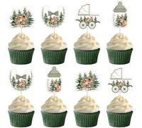 Balterever Deer Baby Shower Decorations for Boys 24pcs Forest Woodland Deer Baby Shower Cupcake Toppers for Woodland Animal Party Supplies