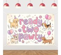 Balterever Dog Theme 2nd Birthday Decorations Ready Two Pawty Backdrop 5 * 3 ft Pink Purple Puppy Two Years Old Bday Background Banner for Girls Pet Birthday Party Wall Photo Booth Decor