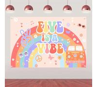 Balterever Five is a Vibe Birthday Backdrop - Groovy 5th Birthday Party Decorations for Girls - Hippie Rainbow Theme Background Banner with Peace Sign for Indoor Outdoor Photo Booth | 5 * 3ft
