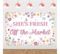 Balterever Fresh Off The Market Bridal Shower Decoration Pink Wildflower She is Fresh Off The Market Bridal Shower Backdrop 5 * 3ft Wildflower Fruit Bachelorette Decoration for Farm Party Photo Props