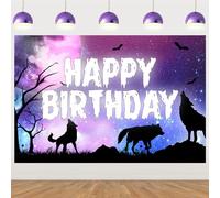 Balterever Galaxy Wolf Birthday Backdrop 5 * 3ft Galaxy Wolf Birthday Party Supplies Galaxy Wolf Birthday Party Decorations Animal Wolf Party Supplies for Photography Background