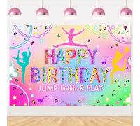Balterever Gymnastics Birthday Backdrop 3 * 5ft Gymnastics Birthday Party Decorations Leopard Gymnast Theme Birthday Party Supplies for Kids Photography Background