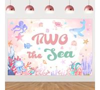 Balterever Mermaid 2nd Birthday Decorations for Girls 5 * 3ft Two The Sea Birthday Backdrop Under The Sea Ocean Birthday Party Supplies for Photography Background