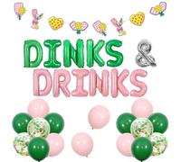 Balterever Pink and Green Pickleball Dinks and Drinks Balloon Set for Women, 16in Dinks and Drinks Foil Balloons with Latex Balloons, Garland and Ribbon, Pickleball Party Decorations