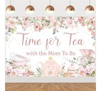 Balterever Pink Tea Baby Shower Backdrop 3 * 5 Ft for Girls Tea Baby Shower Decorations Tea with The Mom to Be Party Supplies for Photography Background