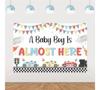 Balterever Race Car Baby Shower Decorations Vintage A Baby Boy is Almost Here Baby Shower Backdrop A Little Racer is On The Way Party Decorations for Let’s Go Racing Party Supplies