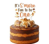 Balterever Smore One Birthday Party Decoration “It’s S’more Fun to Be One” Cake Topper with Marshmallow and Campfire Designs S’more Themed 1st Bday Cake Decoration for Camping Celebrations