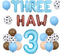 Balterever Three Haw Birthday Party Decorations - Blue Brown Western Cowboy Theme 3rd Birthday Party Decorations | Wild West Style Letter Balloons for Boys Bday Photo Backdrop