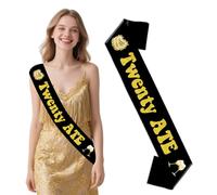 Balterever Twenty Ate 28th Birthday Party Decorations Sash for Women - Black Gold Twenty Ate Shoulder Sash with Glitter Style Lettering for Adult Celebration Outfit Accessory and Bday Photo Moments