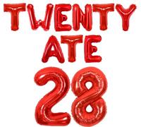 Balterever Twenty Ate Party Decorations Set, Red Letter Balloons 16in & Number 28 Foil Balloons 32in, Twenty Ate Banner with White Ribbon for Women’s 28th Birthday Celebration Décor