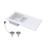 Balterley 1.5 Bowl Inset Fireclay Kitchen Sink & Wastes 1010 x 525mm in White Balterley White