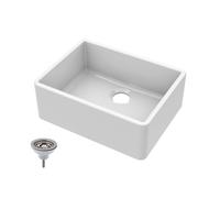 Balterley 595mm Butler White Kitchen Sink, Single Bowl with Waste, Durable Butler Fireclay Ceramic Kitchen Sink Bowl, Large Ceramic Apron Front Farmhouse Sinks - 595 x 450 x 220mm (White)