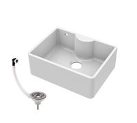 Balterley 1 Bowl Fireclay Butler Kitchen Sink Tap Ledge Overflow Waste 595mm in White Balterley White