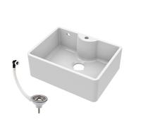 Balterley 595mm Butler White Kitchen Sink, Single Bowl with Tap Ledge, Tap Hole & Waste with Overflow, Durable Butler Fireclay Ceramic Kitchen Sink Bowl, Farmhouse Sinks - 595 x 450 x 220mm (White)