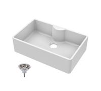 Balterley 795mm Butler White Kitchen Sink, Single Bowl with Tap Ledge & Waste, No Tap Hole, Durable Butler Fireclay Ceramic Kitchen Sink Bowl, Apron Front Farmhouse Sinks - 795 x 500 x 220mm (White)