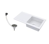 Balterley 1 Bowl Fireclay Ceramic Inset Kitchen Sink With Drainer & Brushed Pewter Waste, 1010mm - White