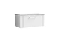 Partial Fluted 1 Drawer Wall Hung Vanity Unit with Bellato Grey Laminate Worktop - 800mm - Satin White