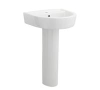 Balterley 520mm Bathroom Sink, Full Pedestal Ceramic Round Bowl Bathroom Wash Basin Sink with Overflow, 1 Tap Hole, Floor Standing Basin Sinks for Cloakroom - 520 x 450 x 825mm (White)