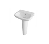 Balterley 450mm Bathroom Sink, Full Pedestal Ceramic Soft Square Bowl Bathroom Wash Basin Sink with Overflow, 1 Tap Hole, Floor Standing Basin Sinks for Cloakroom - 450 x 350 x 810mm (White)