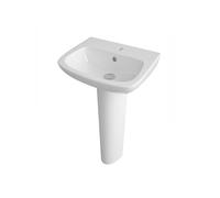 Balterley 450mm Bathroom Sink, Full Pedestal Ceramic Soft Square Bowl Bathroom Wash Basin Sink with Overflow, 1 Tap Hole, Floor Standing Basin Sinks for Cloakroom - 450 x 350 x 810mm (White)