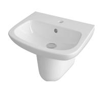 Balterley 500mm Bathroom Sink, Semi Pedestal Ceramic Soft Square Bowl Bathroom Wash Basin Sink with Overflow, 1 Tap Hole, Wall Mounted Basin Sinks for Cloakroom - 500 x 400 x 415mm (White)