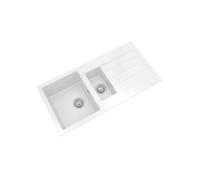 Balterley Composite Kitchen Sink with Drainer & Overflow Hole, 100cm Bowl Inset White Kitchen Sink, 1.5 Double Bowl Reversible Sinks with Grooved Drainer - 1000 x 500 x 200mm (White)