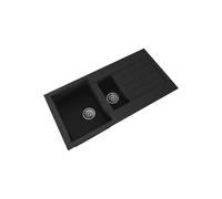 Balterley Composite Kitchen Sink with Drainer & Overflow Hole, 100cm Bowl Inset Black Kitchen Sink, 1.5 Double Bowl Reversible Sinks with Grooved Drainer - 1000 x 500 x 200mm (Dark Grey)