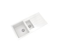 Balterley Composite Kitchen Sink with Drainer & Overflow Hole, 100cm Bowl Inset White Kitchen Sink, 1.5 Double Bowl Reversible Sinks with Grooved Drainer - 1000 x 500 x 200mm (White)