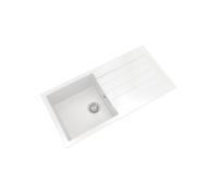 Balterley Composite Kitchen Sink with Drainer & Overflow Hole, 100cm Bowl Inset White Kitchen Sink, Double Bowl Reversible Composite Sinks with Grooved Drainer - 1000 x 500 x 200mm (White)