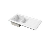 Balterley Ceramic Kitchen Sink with Drainer & Overflow Hole, 101cm Bowl Inset Fireclay White Kitchen Sink, 1.5 Double Bowl Reversible Sinks with Grooved Drainer - 1010 x 525 x 235mm (White)