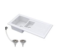 Balterley 101Cm 1.5 Bowl Fireclay Inset Kitchen Sink, Drainer And Compatible Wastes, White