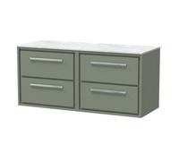 Balterley 1200mm Framed Design Wall Hung 4 Drawer Vanity With Marble Worktop - Fern Green
