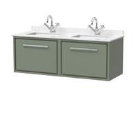 Balterley 1220mm Wall Hung Double Basin Vanity Unit With Marble Worktop Basins - Fern Green