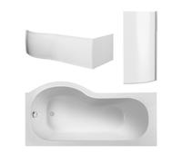 Balterley 1500 mm Right Hand P Shape Square Shower Bath Screen Front Panel White Balterley White