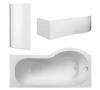 Left Hand Shower Bath Bundle - Includes Tub, Curved 6mm Safety Glass Screen and Front Panel - 1500mm