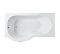 Balterley 1500 x 850mm P Shape Shower Bath with Legs, Single Ended Gloss White Soaking Shower Bath, Acrylic Baths for Bathrooms, Left Hand Round with Wider End, Adjustable Leg Set (White)