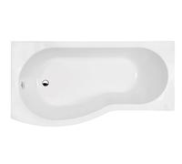 Balterley 1500 x 900mm B Shape Shower Bath with Legs, Single Ended Gloss White Soaking Shower Bath, Acrylic Baths for Bathrooms, Left Hand Round with Wider End, Adjustable Leg Set (White)