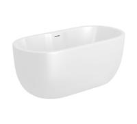 Balterley 1555 x 750mm Oval Shower Bath with Waste, Double Ended Gloss White Soaking Shower Bath, Acrylic Baths for Bathrooms, Round End, Adjustable Leg Set, Freestanding Bathtub (White)