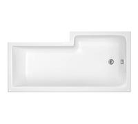 Balterley 1600 x 850mm L Shape Shower Bath, Single Ended Gloss White Soaking Shower Bath, Acrylic Baths for Bathrooms, Left Hand Square with Wider End, Adjustable Leg Set, Soaking Bathtub (White)