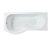 Balterley 1600 x 850mm P Shape Shower Bath, Single Ended Gloss White Soaking Shower Bath, Acrylic Baths for Bathrooms, Left Hand Round with Wider End, Adjustable Leg Set, Soaking Bathtub (White)