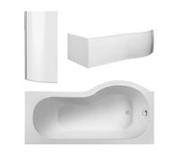 Balterley 1700 mm Right Hand P Shape Square Shower Bath With Glass Screen & Matching Front Panel Modern White Design