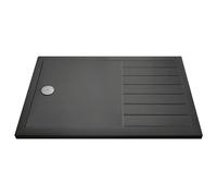 Balterley 1700 x 700 Rectangular Shower Tray with Raised Anti-Slip Lines, Slimline Shower Trays, Durable Stone Resin Base Trays for Bathroom Enclosure Lightweight Tray for Wetroom Showers (Slate Grey)