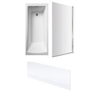 Balterley 1700 x 700mm Square Shower Bath with Leg Set, Chrome Rectangular Shower Screen & Front Bath Panel, Straight Single Ended Gloss White Soaking Bathtubs, Rectangular Soaking Bathtub