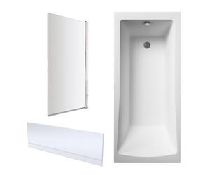 Balterley 1700 x 700mm Square Shower Bath with Leg Set, Chrome Rectangular Shower Screen & Front Bath Panel, Straight Single Ended Gloss White Soaking Bathtubs, Acrylic Soaking Bathtub
