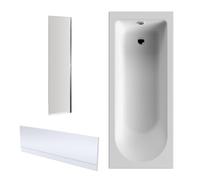 Round Single Ended 1700x750 Shower Bath Set - Front Panel, Chrome Fixed Bath Screen & Leg Set (End panel not included)