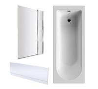 Balterley Round 1700x750 Shower Bath Set - Panel & Square Screen & Leg set in White Balterley White