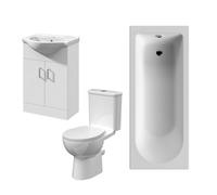 Balterley 1700mm Bathroom Suite With Round Single Ended Bath Tub, Front Panel, 550mm Vanity Basin Unit And Toilet And Seat - Gloss White