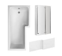 L Shape 1700x850 Shower Bath Set - Front Panel & 3 Panel Chrome Center Hinge Screen