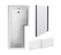 Balterley 1700mm Right Hand L Shape Bathtub, Front Panel With Bath Screen - Satin Black Profile