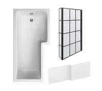 Balterley 1700mm Right Hand L Shape Bathtub, Front Panel With Hinged Screen - Black Profile